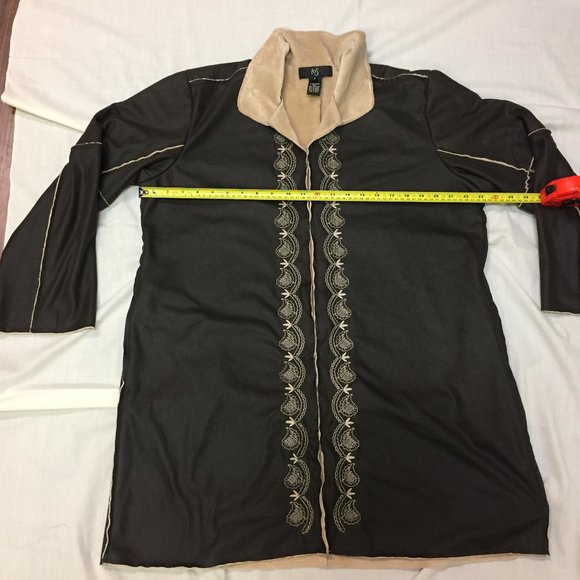 IOS Brown Womens Jacket Embroidered Size Medium Hook and Eye Front Closure - Picture 6 of 7